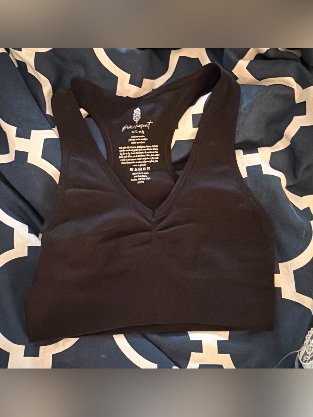 Free People Black Racerback V-Neck Sports Bra NWOT